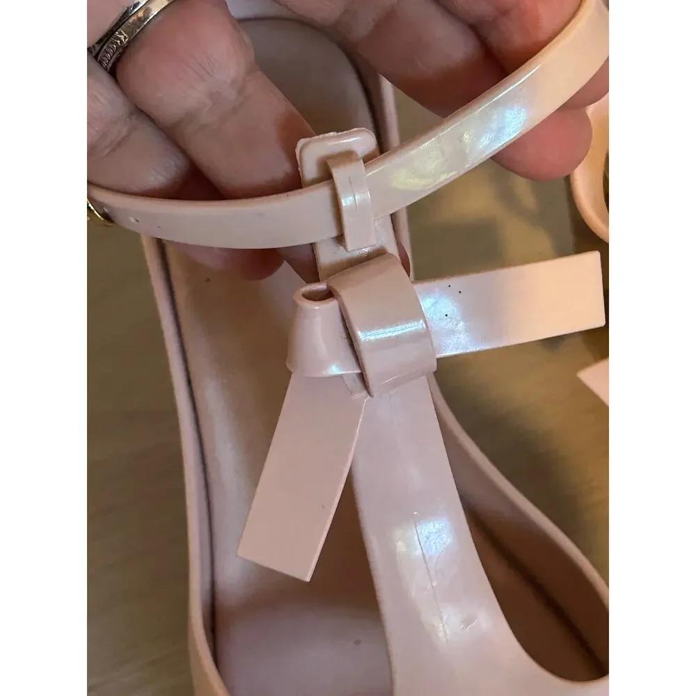 Melissa Light Pink Jelly Peep Toe Wedge Sandals with Bow T-Strap US 6 / EU 37